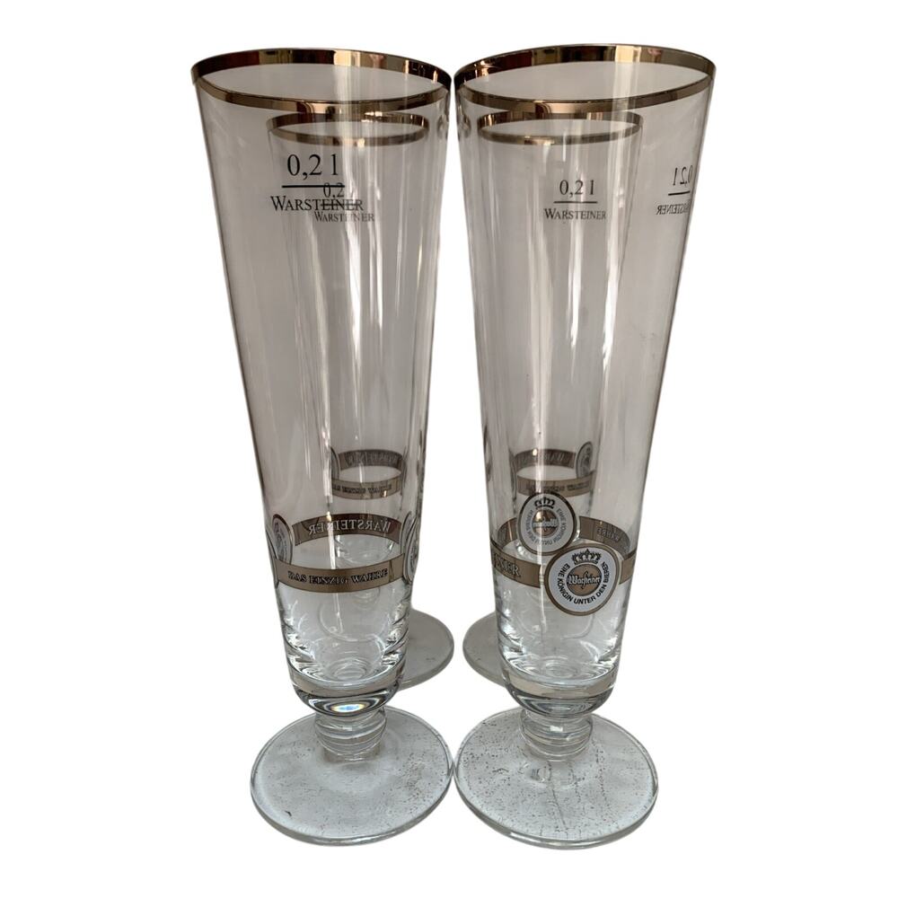 WARSTEINER German Pilsner Beer Glasses Set OF 4 Gold Trim 0,21 Germany